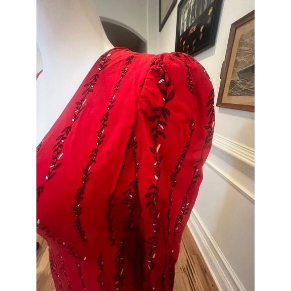 A Loves A Red V Neck Fit & Flare Dress Black Vine Sz 2 - Picture 3 of 8